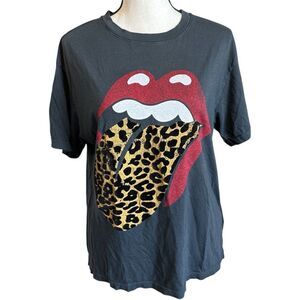 Womens Free People Daydreamer Rolling Stones Flocked Leopard Tongue Tee Shirt